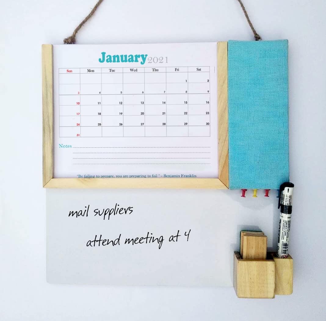 IVEI Planner Combination Board - Blue- pin Board and whiteboard Combination Board with Planner - Dry Erase Board - Bulletin Board - Innovative Organizer- Office and Home