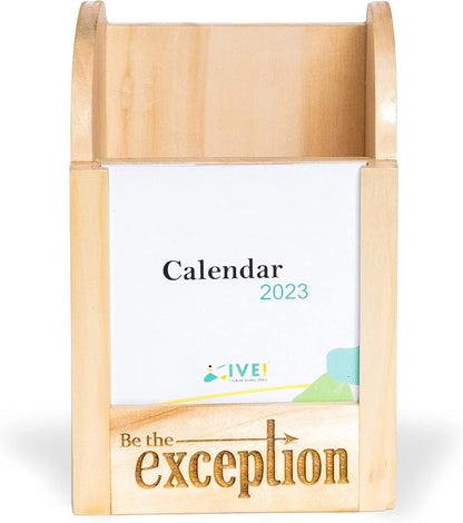 IVEI Wooden Pen Stand with Paper Calendar - Desk Organizer - Utility Desk Calendar - Wooden Calendar Set for Desk Decor, Study Room - Calendar with Pen Stand for Office, School, Home