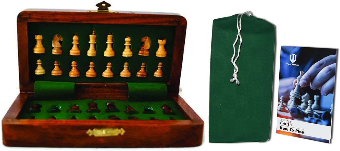 StonKraft 10" x 10" Wooden Chess Game Board Set + Wooden Chess Pieces