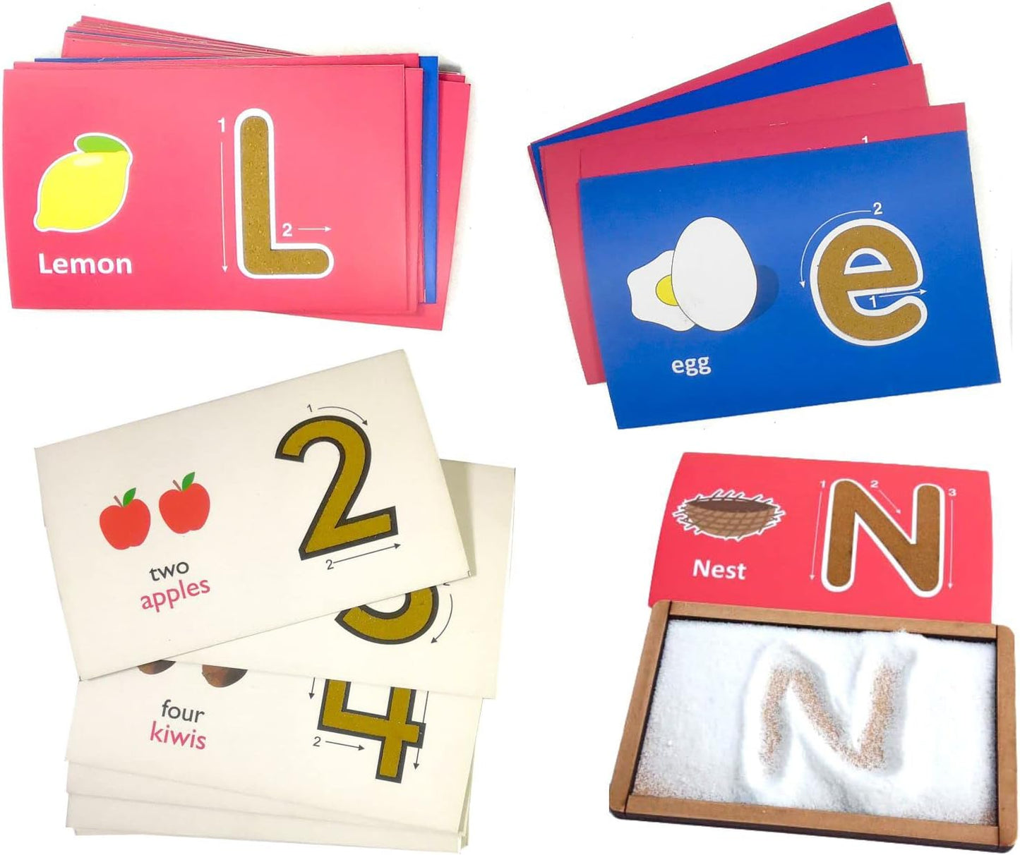 MFM TOYS Montessori Sandpaper Letters Tactile English Flashcards Combo (English Uppercase + Lowercase + Numerals + Sand Tray) | Most Comprehensive Early Learning Flashcards