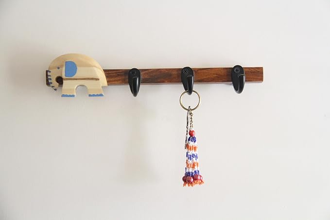 ESPLANADE Wooden Key Holder Mandala Print - Stylish Wooden Hook Holder for Clothes & Bags - Key/Jewellery Organizer Wall Hooks - Wall Mounted Unique Mandala Key Holder for Home Decor/Office Décor