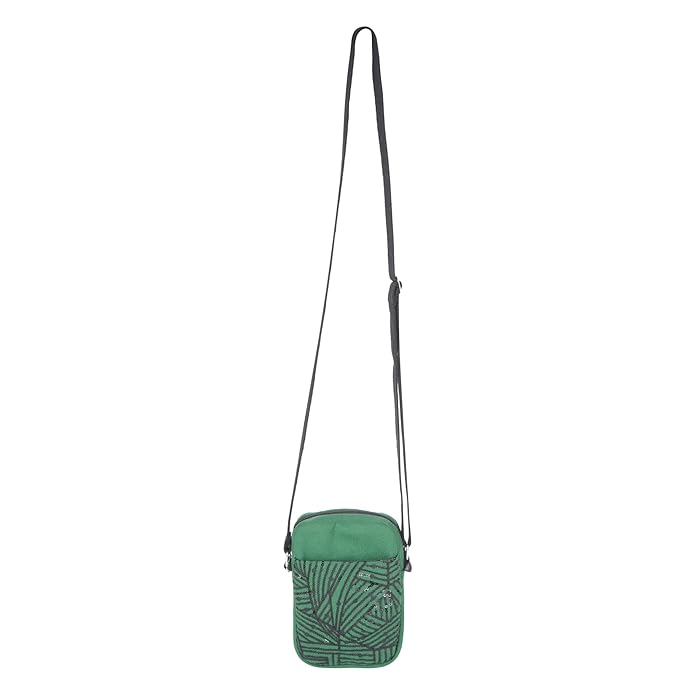 SKAPADORO Canvas Mobile Cross Body Sling Bag for Girls Women,100% Cotton, Sequence Embroidery, Zip Closure, Pocket, Adjustable Strap, Compact Everyday Bag - Bling it on (Green)