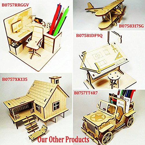 StonKraft Wooden 3D Puzzle Miniature Drafting Table - Home Decor, Construction Toy, Modeling Kit, School Project - Easy to Assemble