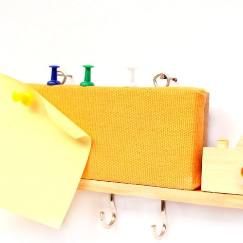 IVEI Utility Key Holder with a Small pin Board and a Handcrafted Wooden Camera - Yellow, Blue