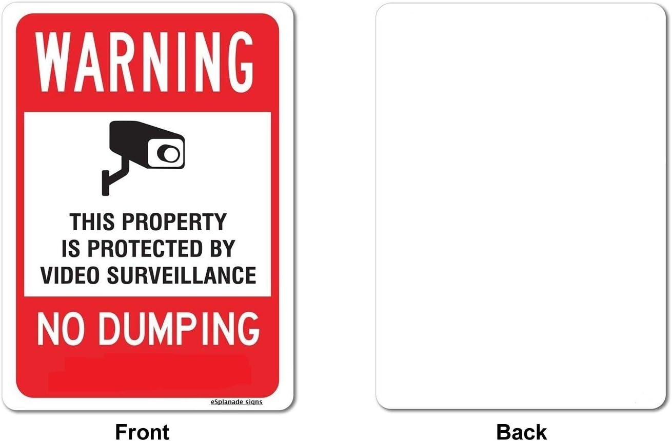eSplanade Warning No Dumping Sign, Video Surveillance Sign Sticker Decal - Easy to Mount Weather Resistant Long Lasting Ink (Size 10"x14")