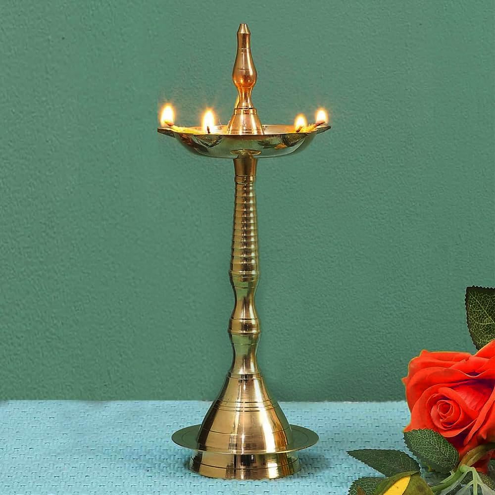 eSplanade Kerala Diya for Pooja - Diwali Diya for Pooja - Kutthu Vilakku Samai Diya for Puja Diwali Decorations, Temple Decoration - Brass (9)