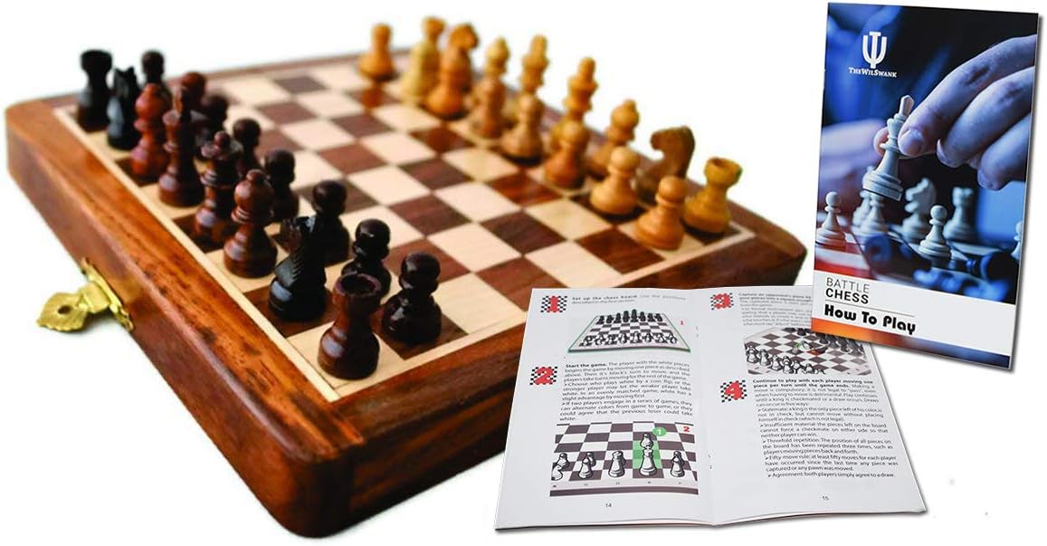 StonKraft 10" x 10" Wooden Chess Game Board Set + Wooden Chess Pieces