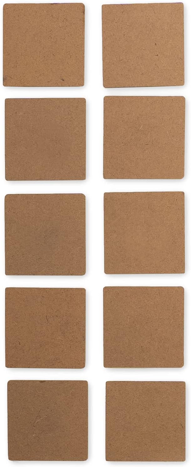 IVEI DIY MDF Wood Sheet Craft Magnet - Plain MDF Fridge Magnet Blanks Cutouts - Magnets for Painting Wooden Sheet Craft, Decoupage, Resin Art Work & Decoration (3in - Square (Set of 10))