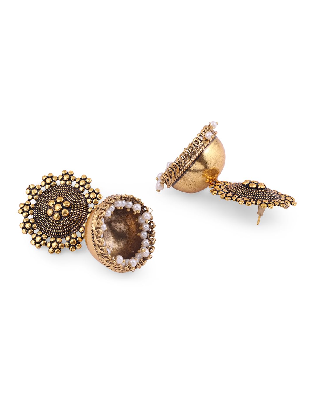 Binnis wardrobe Dual-Toned textured long Jhumka with hanging pearl handcrafted earrings