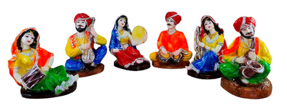 eSplanade Resin Rajasthani Punjabi Musical Folks Showpiece Figurine Sculpture (Set of 6) | Decorative Items - Home Decor | Multicolour - 6.6" Inches