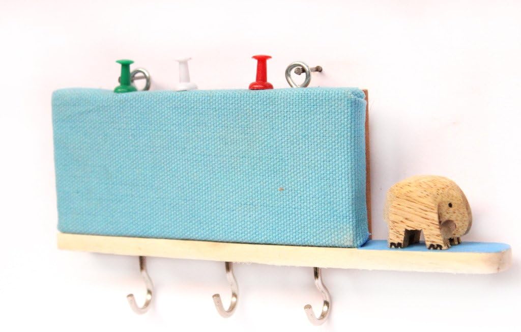 IVEI Utility Key Holder with a Small pin Board and a Handcrafted Wooden Camera - Yellow, Blue
