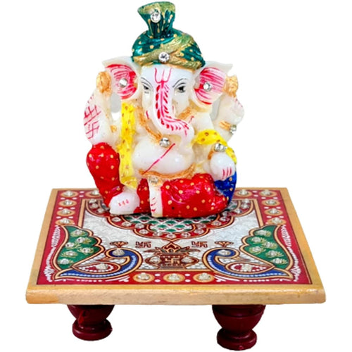 eSplanade Marble Chowki with Ganesh Ganesha Ganpati Murti Idol Statue Sculpture | Pooja Idols | Home Decor - Small Size