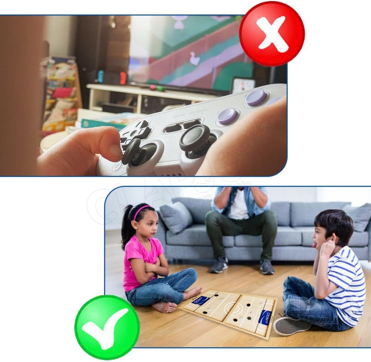 Clapjoy Slingo 2 in 1 Fastest Finger First Board Games for Adults & Kids Wooden String Hockey Game Sling Puck Board Hockey Toy Perfect for Family