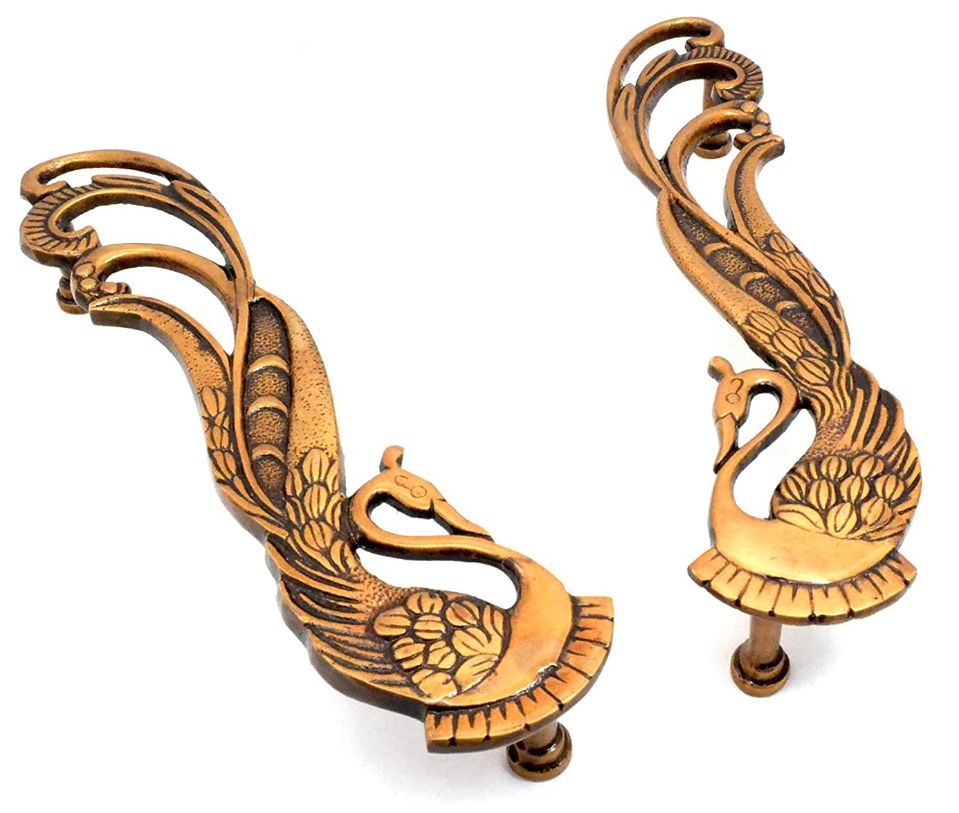 eSplanade - 11" Designer Peacock Brass Door Handle Pair (2 pcs) | Home Decor | Door Decor | Pair of Brass Door Handles | Pair of Brass Door Pulls