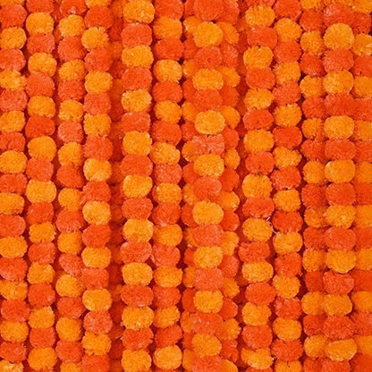 ESPLANADE Artificial Marigold Flower Garlands for Home Decor - Pack of 5 Strings - Mango Orange Colour - 4 to 4.5 Feet Length