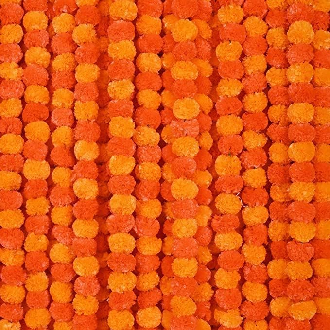eSplanade Artificial Marigold Flower Garlands for Home Decor - Pack of 5 Strings - Multi-colour- 4 to 4.5 Feet Length