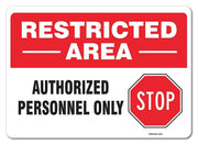 eSplanade Restricted Area Sign, Authorized Personnel Only Sign Sticker Decal - Easy to Mount Weather Resistant Long Lasting Ink (Size -10" x 7")