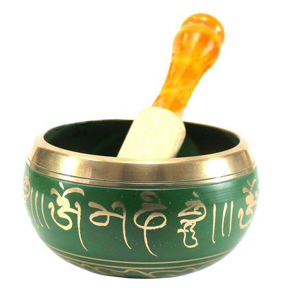 eSplanade - Singing Bowl Tibetan Buddhist Prayer Instrument with Striker Stick | OM Bell | OM Bowl | Meditation Bowl | Music Therapy (Green) 4,5,6 Inches