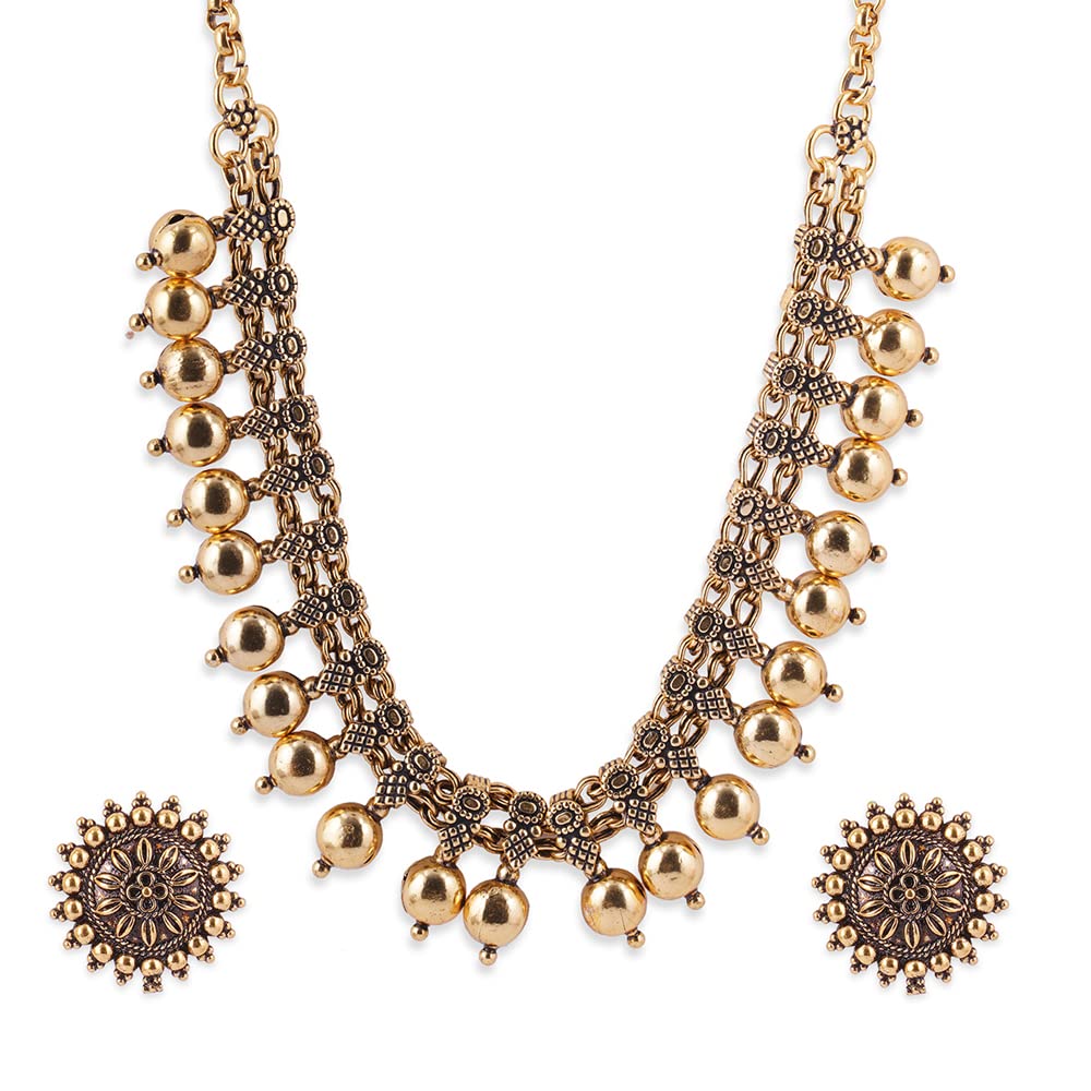 Binni s Wardrobe Women Gold-Toned German-Silver Antique Kolhapuri Jewellery Set (Necklace, 2 Earrings)