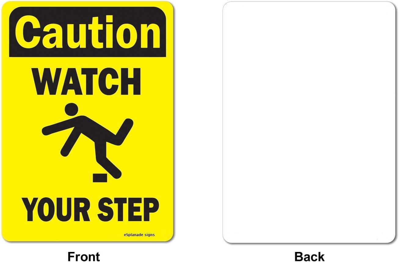 eSplanade Caution Watch Your Step Sign Decal Sticker - Easy to Mount Weather Resistant Long Lasting Ink (Size - 10"x7")