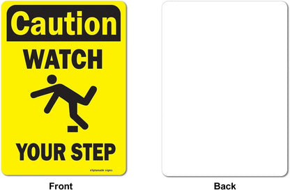 eSplanade Caution Watch Your Step Sign Decal Sticker - Easy to Mount Weather Resistant Long Lasting Ink (Size - 10"x7")