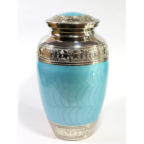 eSplanade Brass Cremation Urn Memorial Jar Pot Container | Full Size Urn for Funeral Ashes Burial | Meenakari Design Metal Urns | Blue - 10