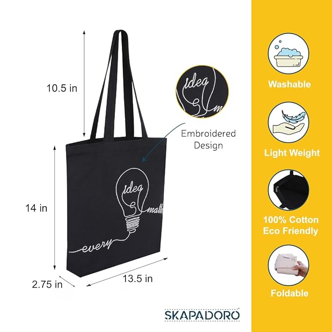 SKAPADORO Canvas Zip Tote - 100% Cotton, Embroidered Tote Bags For Travel, College, Beach, Shopping, Grocery, Easy to Wash Trendy Everyday Shoulder Bag - Dog Lovers & Idea Design