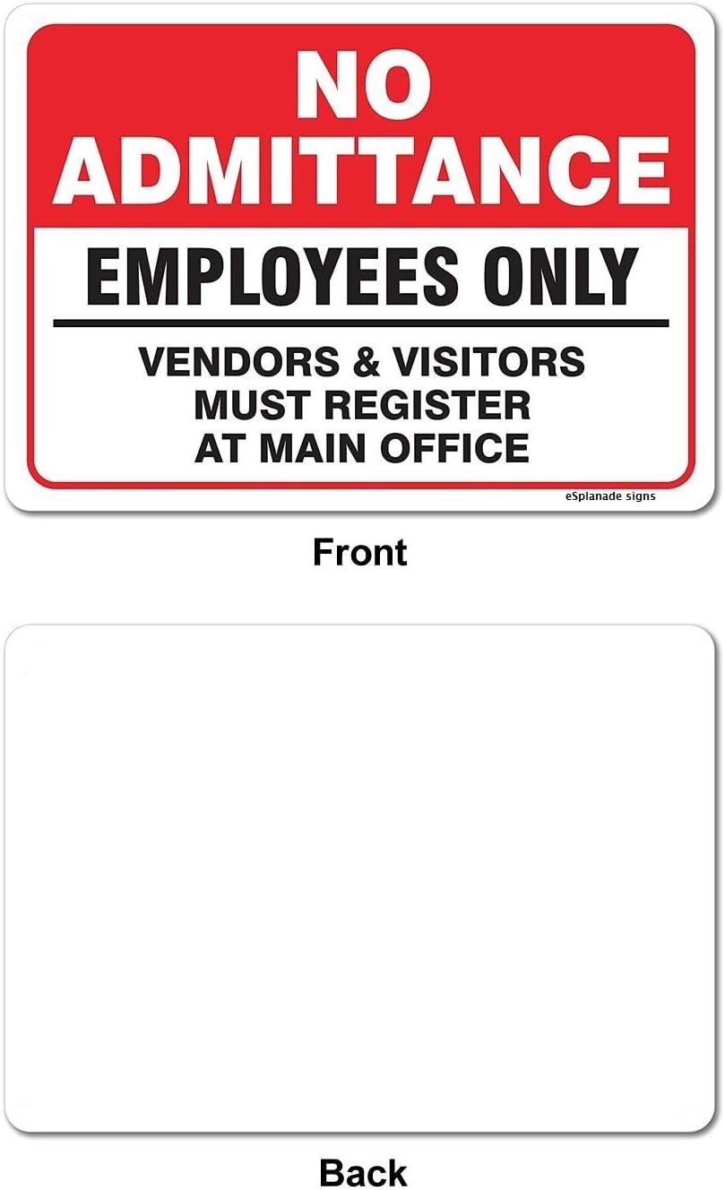 eSplanade No Admittance Sign, Employees Only Sign Sticker Decal - Easy to Mount Weather Resistant Long Lasting Ink (Size 10"x14")