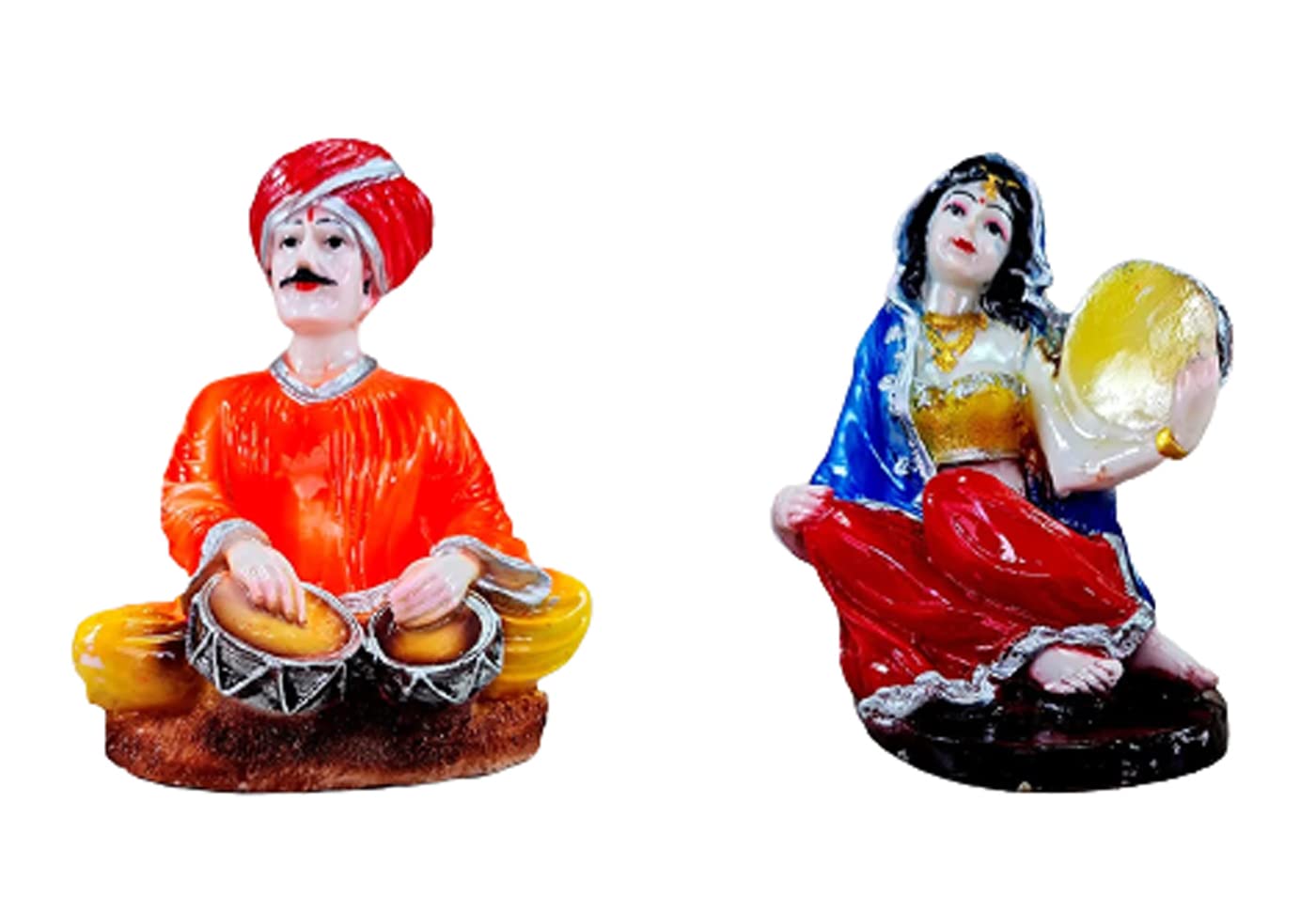 eSplanade Resin Rajasthani Punjabi Musical Folks Showpiece Figurine Sculpture (Set of 6) | Decorative Items - Home Decor | Multicolour - 6.6" Inches (Yellow multi)