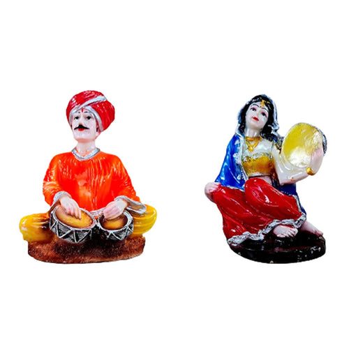 eSplanade Resin Rajasthani Punjabi Musical Folks Showpiece Figurine Sculpture (Set of 6) | Decorative Items - Home Decor | Multicolour - 6.6