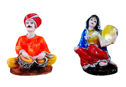 eSplanade Resin Rajasthani Punjabi Musical Folks Showpiece Figurine Sculpture (Set of 6) | Decorative Items - Home Decor | Multicolour - 6.6" Inches