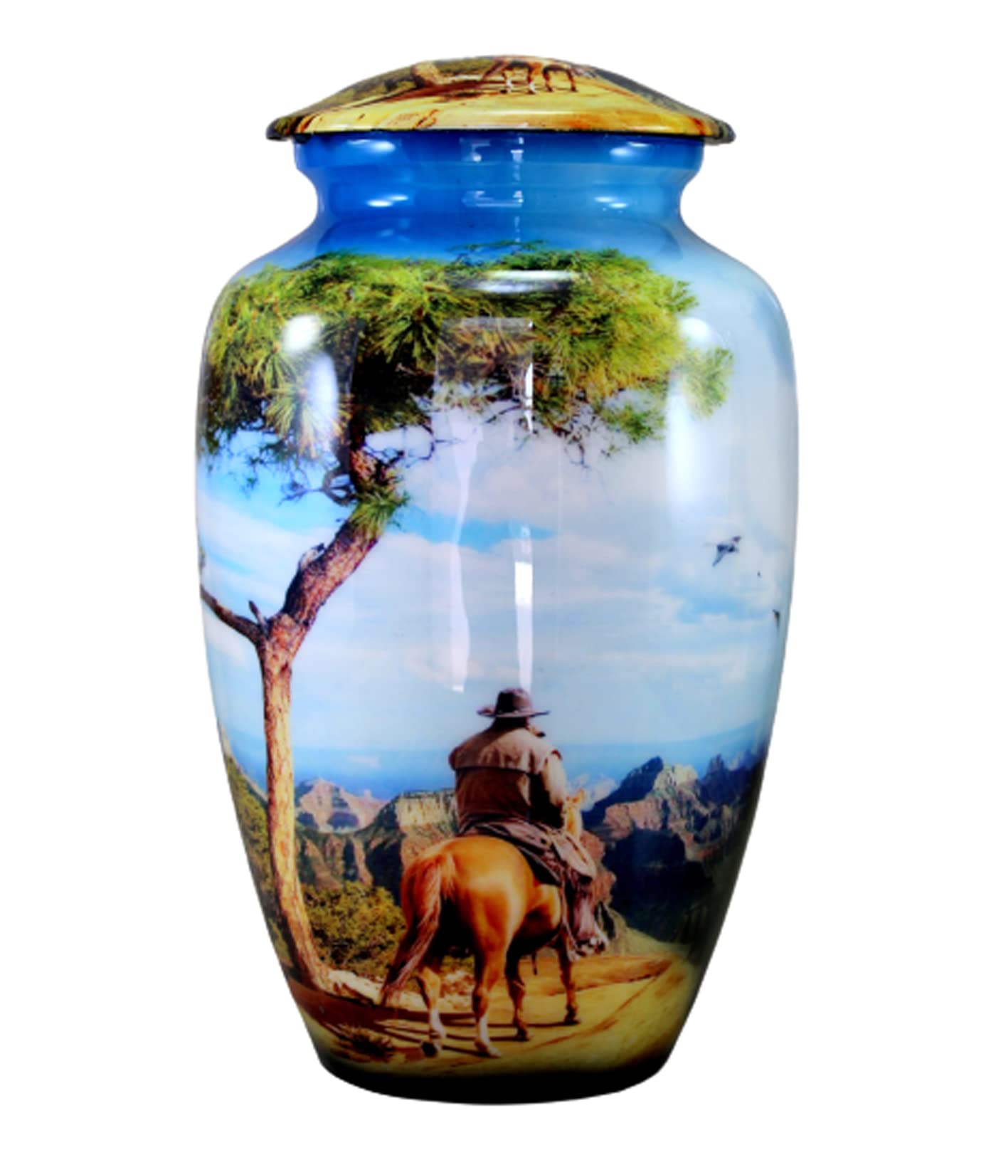 eSplanade Metal Cremation Urn Memorial Jar Pot Container | Full Size Printed Urn for Funeral Ashes Burial | Metal Urns | (Multicolor) - 10" Inches