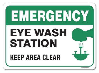 eSplanade Emergency Eye Wash Station Sign Sticker Decal - Easy to Mount Weather Resistant Long Lasting Ink (Size 10"x7")