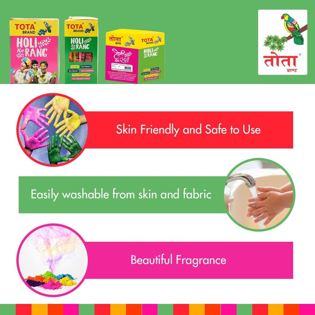 TOTA Holi Ke Rang Ð 5 Shades of Gulal Holi Colours for Gender Reveal | Red Orange Green Yellow Pink | 100% NonToxic Herbal Holi Color Gift Box Ð 375 Gm