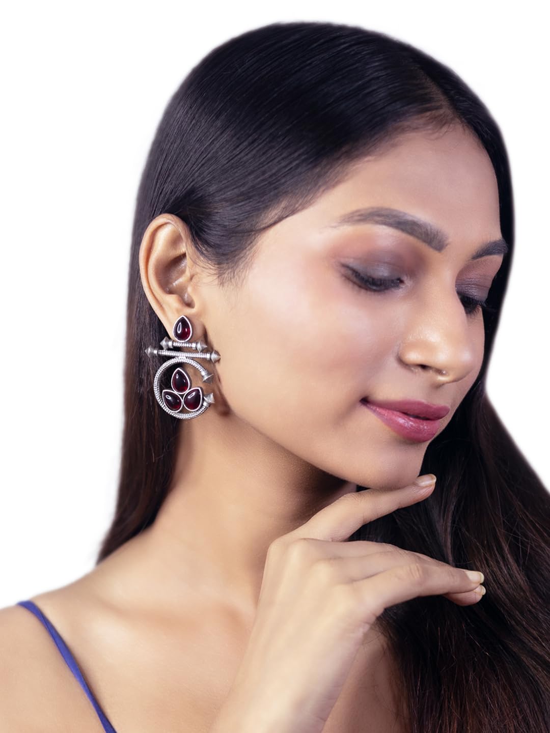 Binnis wardrobe contemporary ruby stone Kundan beautiful round shaped drop earring- Multicolor