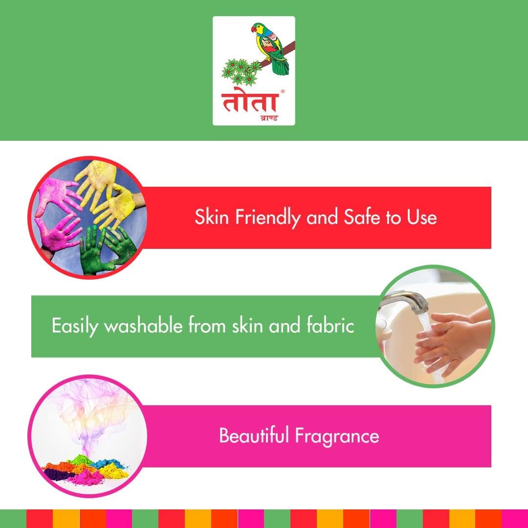 TOTA Holi Ke Rang Ð 5 Shades of Gulal Holi Colours for Gender Reveal | Red Orange Green Yellow Pink | 100% NonToxic Herbal Holi Color Gift Box Ð 375 Gm