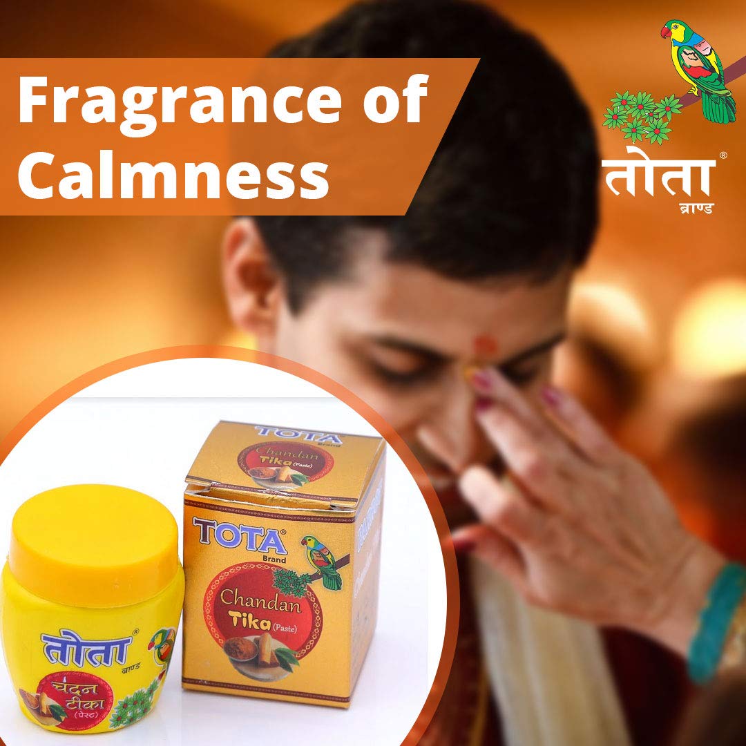 TOTA Chandan Paste Tika for Pooja - 400 gm | Kesar Chandan Tilak Paste for Puja - Combo of 10 Boxes (40 gm each). Colour: Yellow sandalwood paste