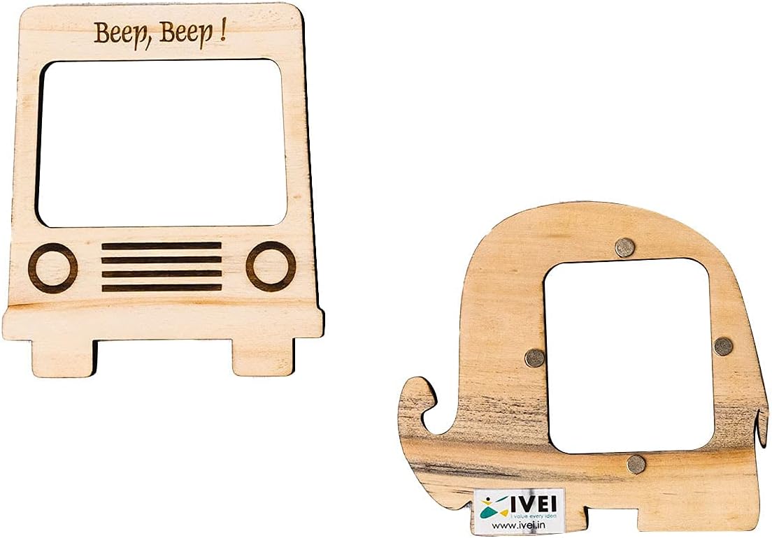 IVEI Bus and Elephant Shaped Wooden Photo Magnet - Set of 2 Wood Magnets for Fridge - Magnet Board for Kids - Fridge Magnets