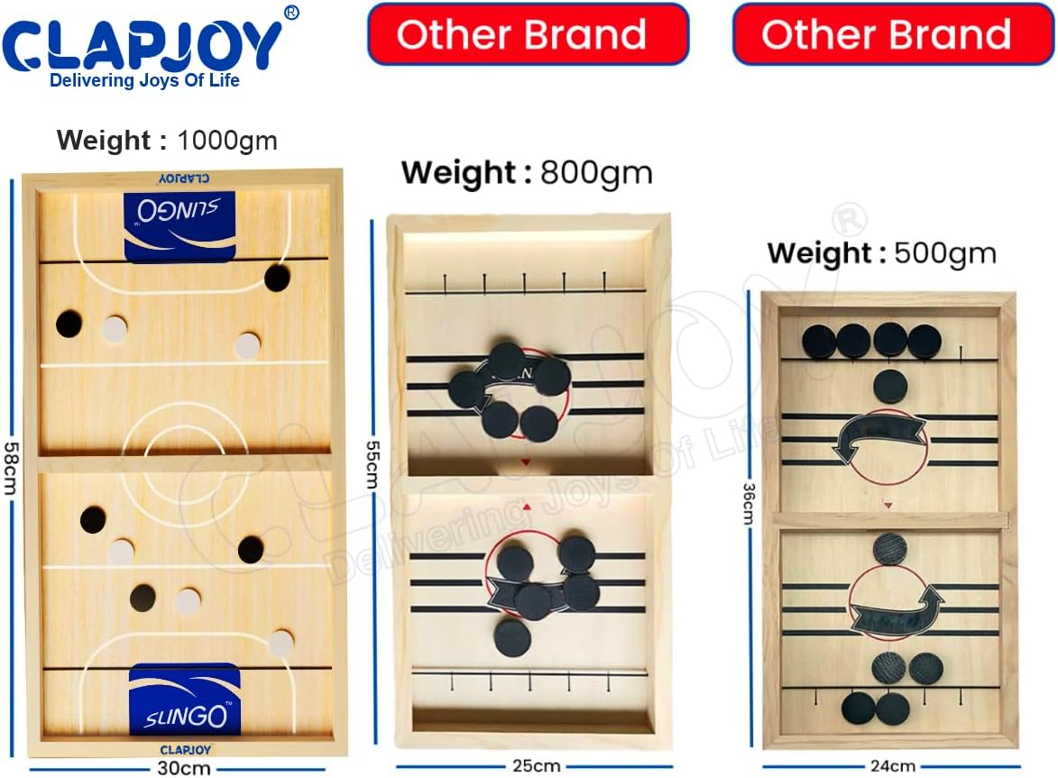 Clapjoy Slingo 2 in 1 Fastest Finger First Board Games for Adults & Kids Wooden String Hockey Game Sling Puck Board Hockey Toy Perfect for Family