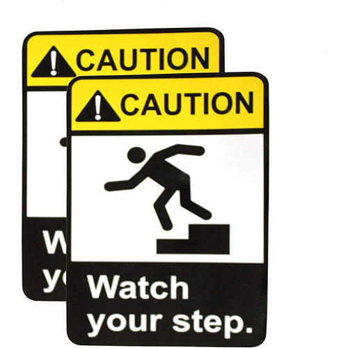 eSplanade Caution Watch Your Step Warning Sign Sticker Decal - Easy to Mount Weather Resistant Long Lasting Ink (Size -7.5