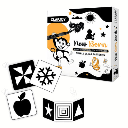 Clapjoy Black and White | 40 Objects | 20 Flash Cards for Infant Babies for Age 0-12 Months Visual Stimulation and Brain Development |Montessori Sensory Cards| Best Gift for New Born Babies