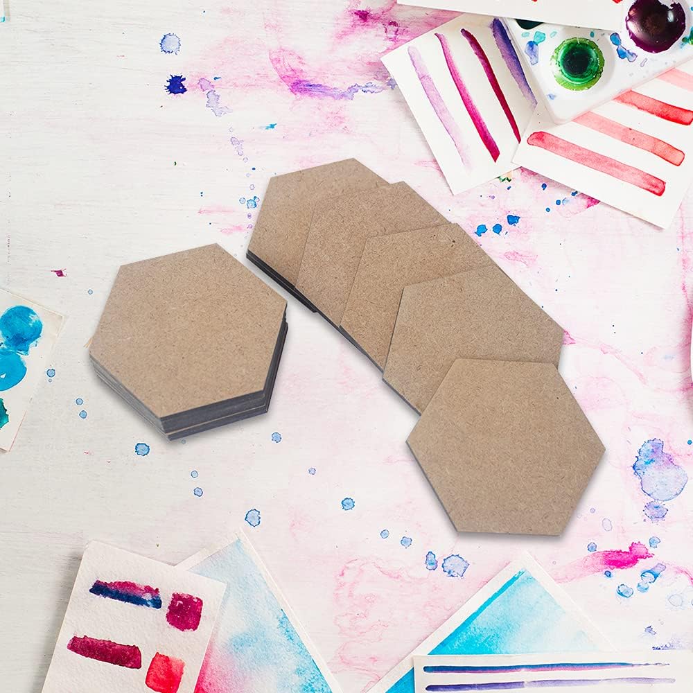 IVEI MDF DIY Coasters Wood Sheet Craft - MDF Plain Wooden Coasters Hexagon Shaped Blank Cutouts for Painting Wooden Sheet Craft, Decoupage, Resin Art Work & Decoration - Set of 12