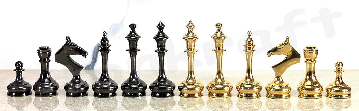 StonKraft Brass Wooden Chess Pieces Pawns Chessmen Figure Figurine Pieces Coins (3.5" King)