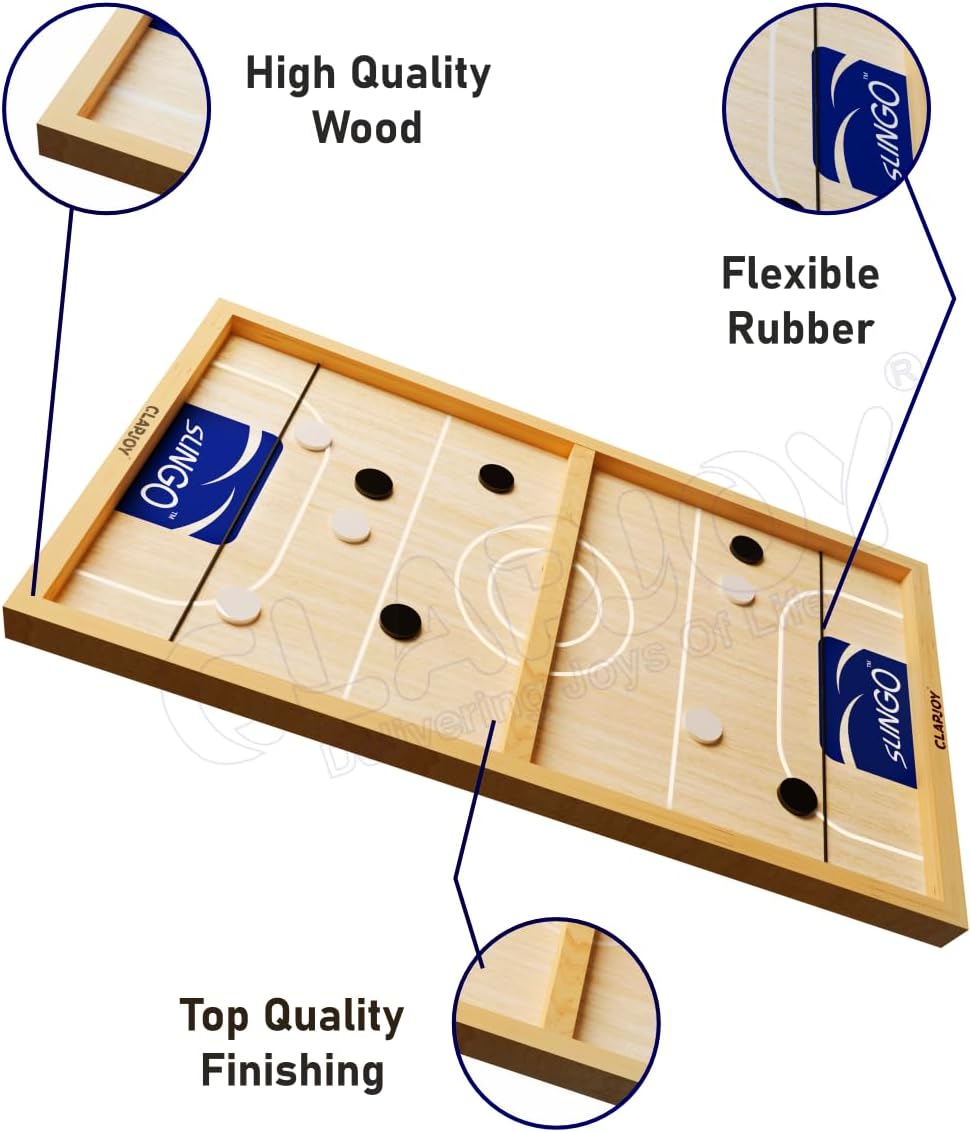 Clapjoy Slingo 2 in 1 Fastest Finger First Board Games for Adults & Kids Wooden String Hockey Game Sling Puck Board Hockey Toy Perfect for Family
