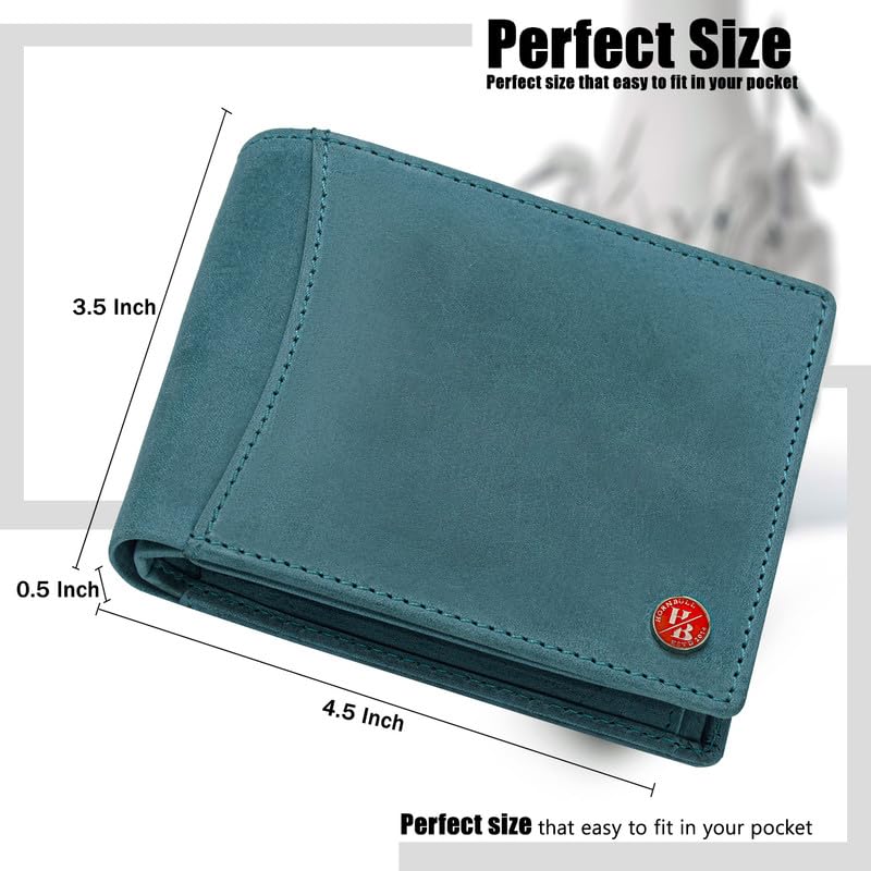 HORNBULL Vegas Aqua Vintage Blue RFID Blocking Hunter Leather Wallet for Men | Wallets Men Leather | Mens Wallet