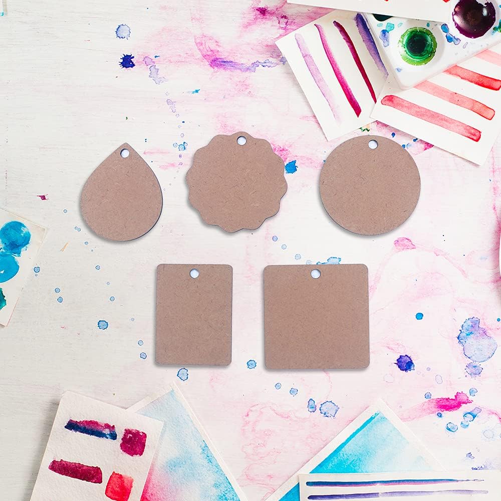 IVEI DIY MDF Shaped Pendants -MDF Cutouts Pendants - Plain, Primer MDF Blanks Pendant Cutouts - for Painting Wooden Sheet Craft, Decoupage, Resin Art Work & Decoration