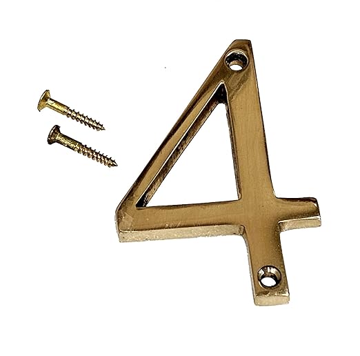 eSplanade 3" Brass House Hotel Door Number Plaque – Numeric Numerical Digit Sign for Home Office Hotel Guest House – Polished Brass Finish with Screws