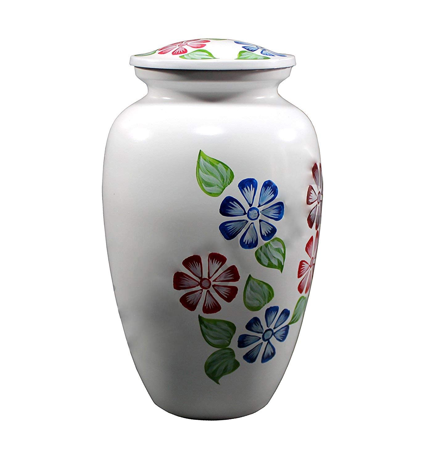 eSplanade Metal Cremation Urn Memorial Jar Pot Container | Full Size Urn for Funeral Ashes Burial | Flowers Printed Urn | Blue, Brown, Multicolor - 10" Inches