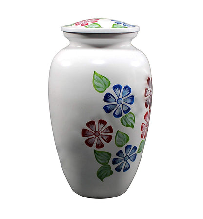 eSplanade Metal Cremation Urn Memorial Jar Pot Container | Full Size Urn for Funeral Ashes Burial | Flowers Printed Urn | Blue, Brown, Multicolor - 10" Inches