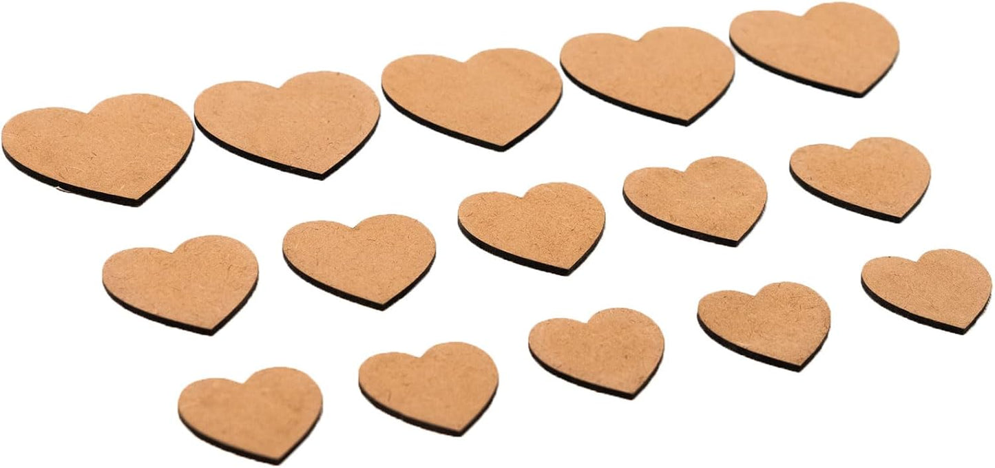 IVEI MDF Heart Cutouts/Embellishment - DIY Craft Materials - Heart-shaped MDF Blank Cutouts for Painting, Wooden Sheet Craft Board for Resin & Fluid Art, Decoupage, Mandala Art, Pyrography - Set of 15